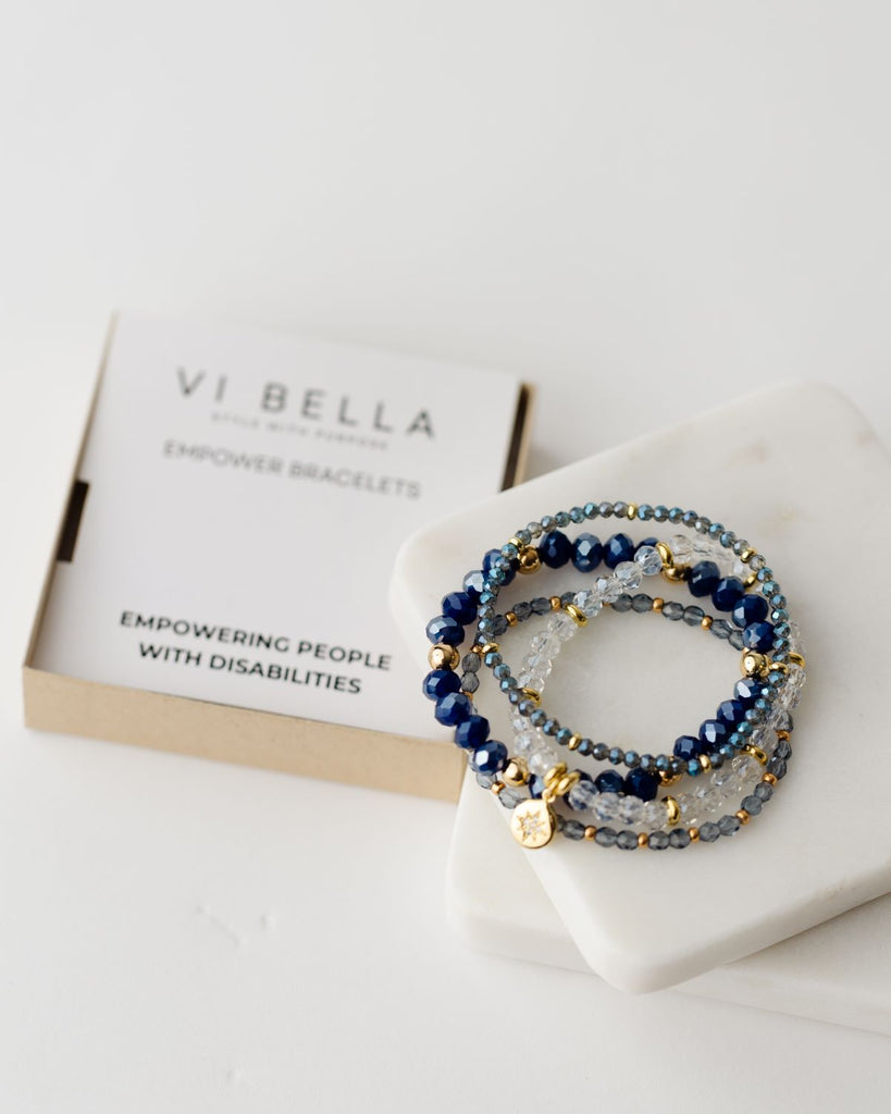 beaded blue bracelet empowering those with disabilities