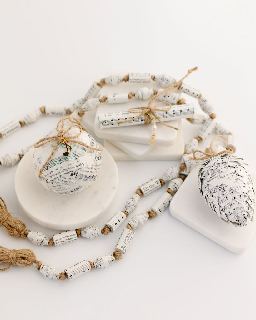 ornaments made from recycled hymnals